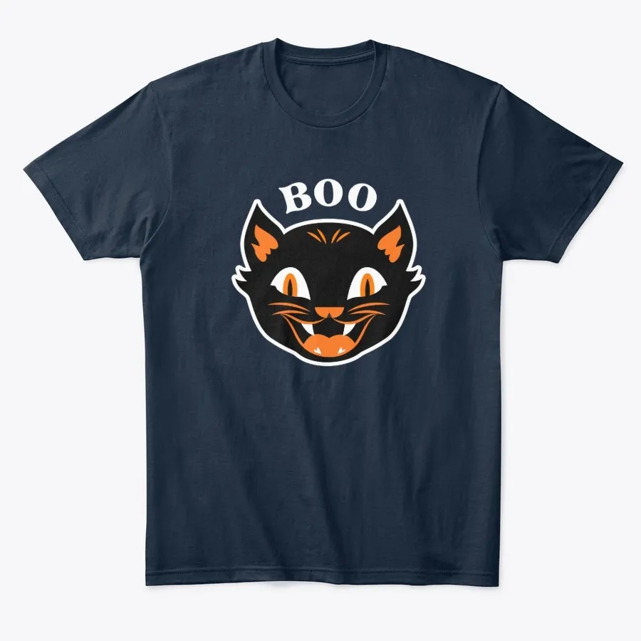 Retro Halloween Black Cat Boo