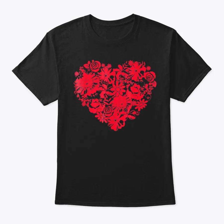 Cute Flower Red Heart Floral Valentines