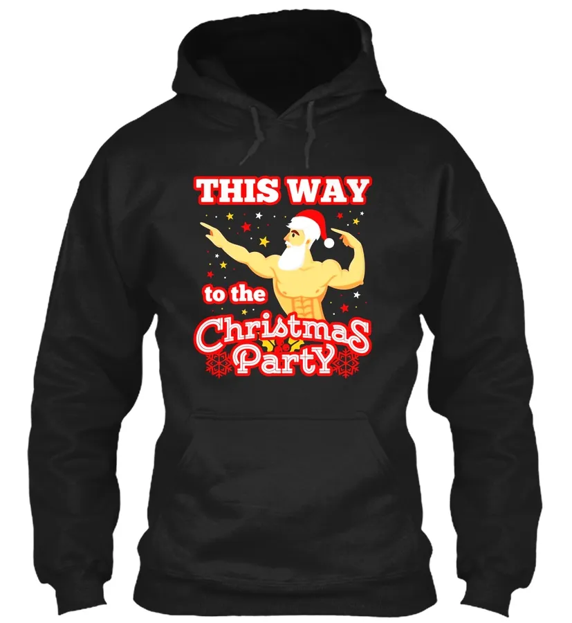 This Way To The Xmas Party Santa Hat & Beard Muscle T-shirt