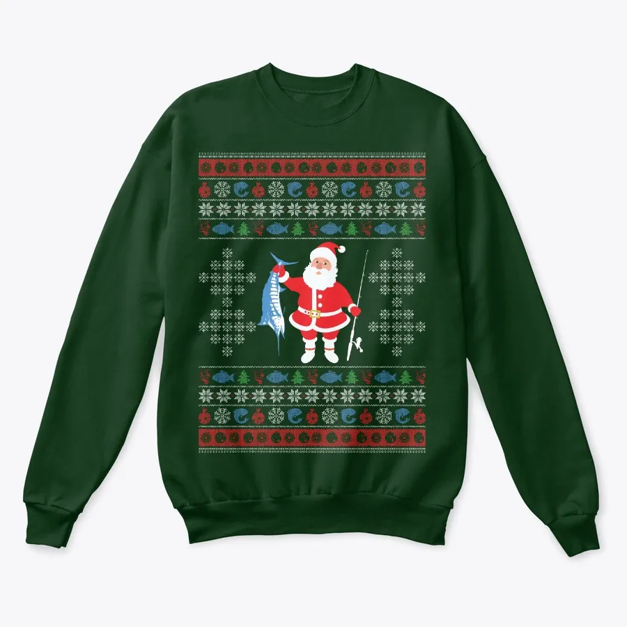 Santa Fishing Xmas Christmas Sweater