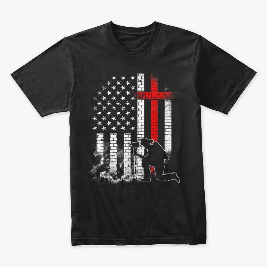 Fireman American Flag Kneel Thin