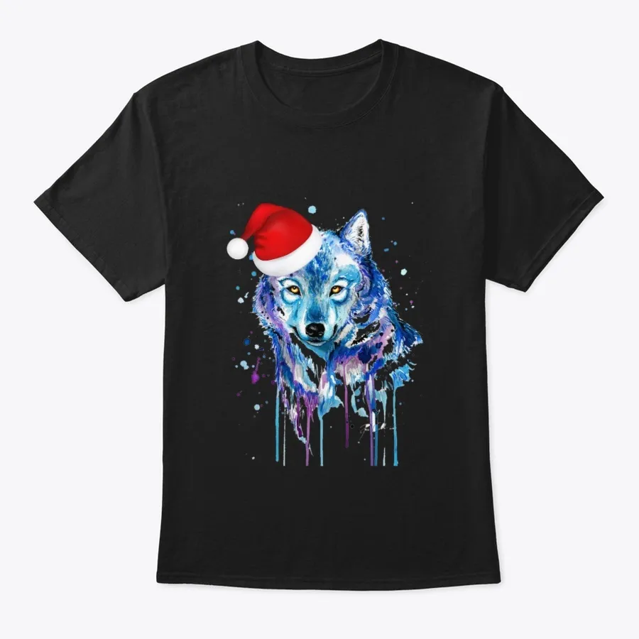 Christmas Wolf Santa Hat Teesweat