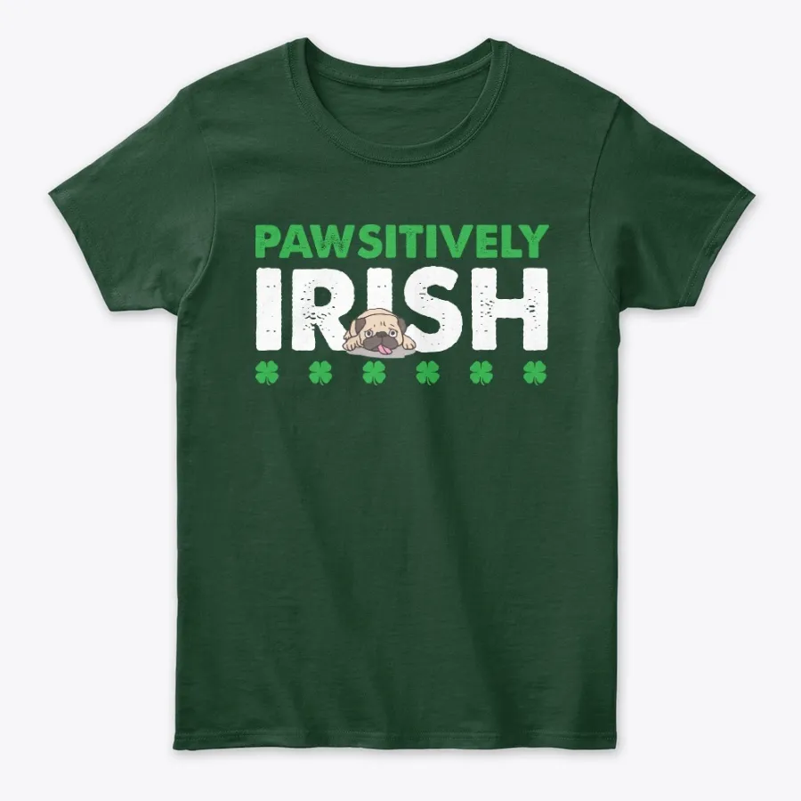 Pawsitively Irish Green Clover Pug Tee