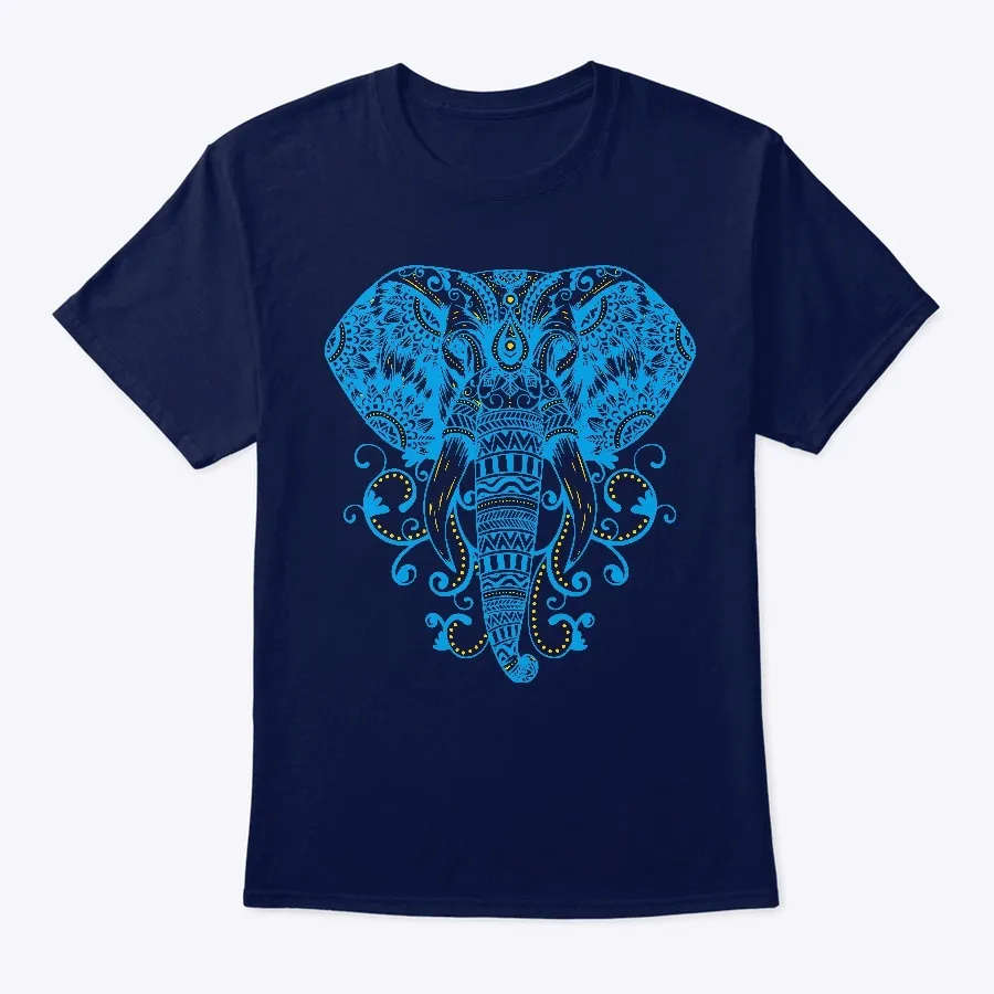Elephant Blue Gold Mandala Pillow