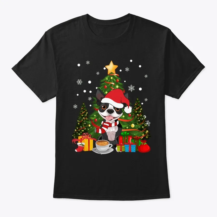 Boston Terrier Christmas Coffee - Names t-shirt